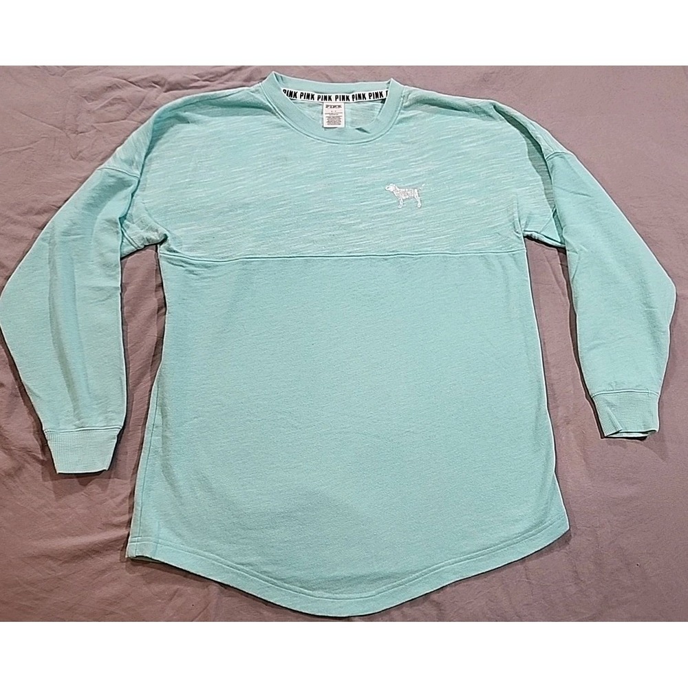 Victoria's Secret Pink Shirt Women's Junior Size‎ Sm Aqua Blue Green Long Sleeve
